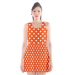 Polka Dots - White on Tangelo Orange Scoop Neck Skater Dress