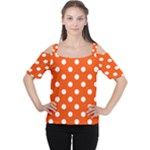 Polka Dots - White on Tangelo Orange Women s Cutout Shoulder Tee