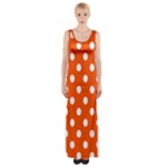 Polka Dots - White on Tangelo Orange Maxi Thigh Split Dress