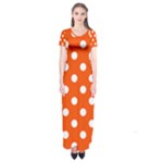 Polka Dots - White on Tangelo Orange Short Sleeve Maxi Dress