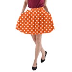 Polka Dots - White on Tangelo Orange A-Line Pocket Skirt