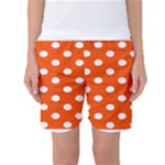 Polka Dots - White on Tangelo Orange Women s Basketball Shorts