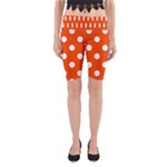 Polka Dots - White on Tangelo Orange Yoga Cropped Leggings