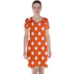 Polka Dots - White on Tangelo Orange Short Sleeve Nightdress