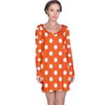 Polka Dots - White on Tangelo Orange Long Sleeve Nightdress