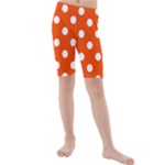 Polka Dots - White on Tangelo Orange Kid s Mid Length Swim Shorts