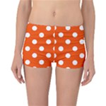 Polka Dots - White on Tangelo Orange Reversible Boyleg Bikini Bottoms