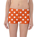 Polka Dots - White on Tangelo Orange Boyleg Bikini Bottoms