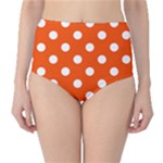 Polka Dots - White on Tangelo Orange High-Waist Bikini Bottoms