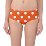 Polka Dots - White on Tangelo Orange Mid-Waist Bikini Bottoms