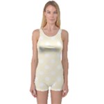 Polka Dots - White on Cornsilk Yellow One Piece Boyleg Swimsuit