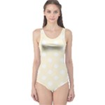 Polka Dots - White on Cornsilk Yellow One Piece Swimsuit