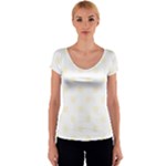 Polka Dots - Cornsilk Yellow on White Women s V-Neck Cap Sleeve Top