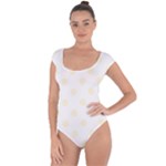 Polka Dots - Cornsilk Yellow on White Short Sleeve Leotard (Ladies)