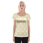 Polka Dots - White on Blond Yellow Women s Cap Sleeve Top