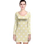 Polka Dots - White on Blond Yellow Long Sleeve Velvet Bodycon Dress