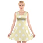 Polka Dots - White on Blond Yellow V-Neck Sleeveless Dress