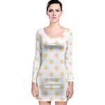 Polka Dots - Navajo White Yellow on White Long Sleeve Bodycon Dress