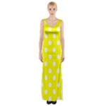 Polka Dots - White on Yellow Maxi Thigh Split Dress