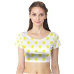 Polka Dots - Yellow on White Short Sleeve Crop Top (Tight Fit)