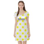 Polka Dots - Yellow on White Short Sleeve Skater Dress