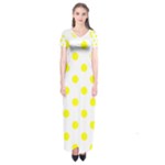 Polka Dots - Yellow on White Short Sleeve Maxi Dress