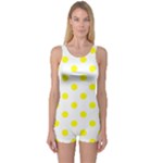 Polka Dots - Yellow on White One Piece Boyleg Swimsuit