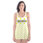 Polka Dots - Yellow on White Skater Dress Swimsuit