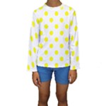 Polka Dots - Yellow on White Kid s Long Sleeve Swimwear