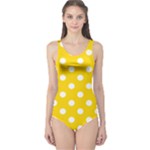 Polka Dots - White on Gold Yellow One Piece Swimsuit