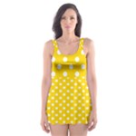 Polka Dots - White on Gold Yellow Skater Dress Swimsuit