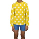 Polka Dots - White on Gold Yellow Kid s Long Sleeve Swimwear