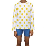 Polka Dots - Gold Yellow on White Kid s Long Sleeve Swimwear