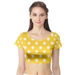 Polka Dots - White on Banana Yellow Short Sleeve Crop Top (Tight Fit)