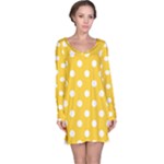 Polka Dots - White on Banana Yellow Long Sleeve Nightdress