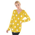 Polka Dots - White on Deep Lemon Yellow Women s Tie Up Tee