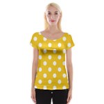 Polka Dots - White on Deep Lemon Yellow Women s Cap Sleeve Top