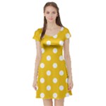 Polka Dots - White on Deep Lemon Yellow Short Sleeve Skater Dress