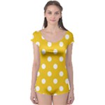 Polka Dots - White on Deep Lemon Yellow Boyleg Leotard (Ladies)