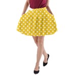 Polka Dots - White on Deep Lemon Yellow A-Line Pocket Skirt