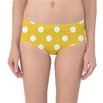 Polka Dots - White on Deep Lemon Yellow Mid-Waist Bikini Bottoms