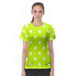 Polka Dots - White on Fluorescent Yellow Women s Sport Mesh Tee