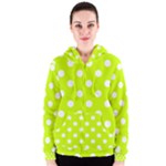 Polka Dots - White on Fluorescent Yellow Women s Zipper Hoodie