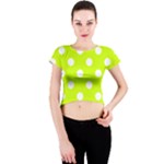 Polka Dots - White on Fluorescent Yellow Crew Neck Crop Top