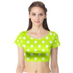 Polka Dots - White on Fluorescent Yellow Short Sleeve Crop Top (Tight Fit)