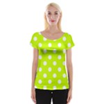 Polka Dots - White on Fluorescent Yellow Women s Cap Sleeve Top