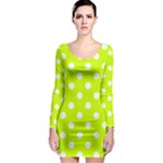 Polka Dots - White on Fluorescent Yellow Long Sleeve Bodycon Dress