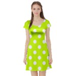 Polka Dots - White on Fluorescent Yellow Short Sleeve Skater Dress