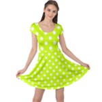 Polka Dots - White on Fluorescent Yellow Cap Sleeve Dress