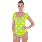 Polka Dots - White on Fluorescent Yellow Short Sleeve Leotard (Ladies)